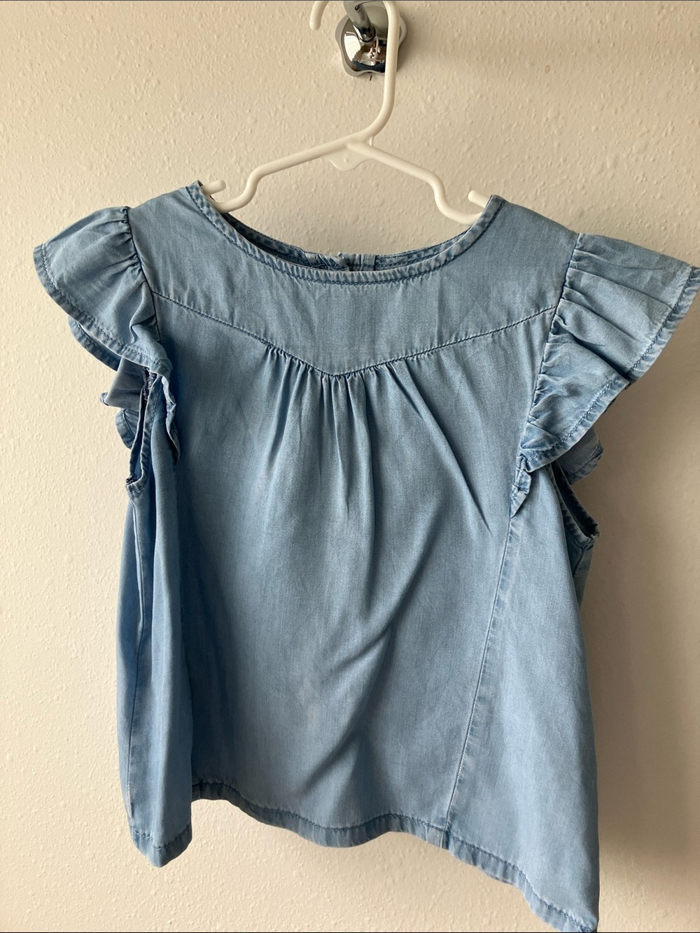 Mango Light Blue Ruffle Sleeve Denim-Style Kids Top